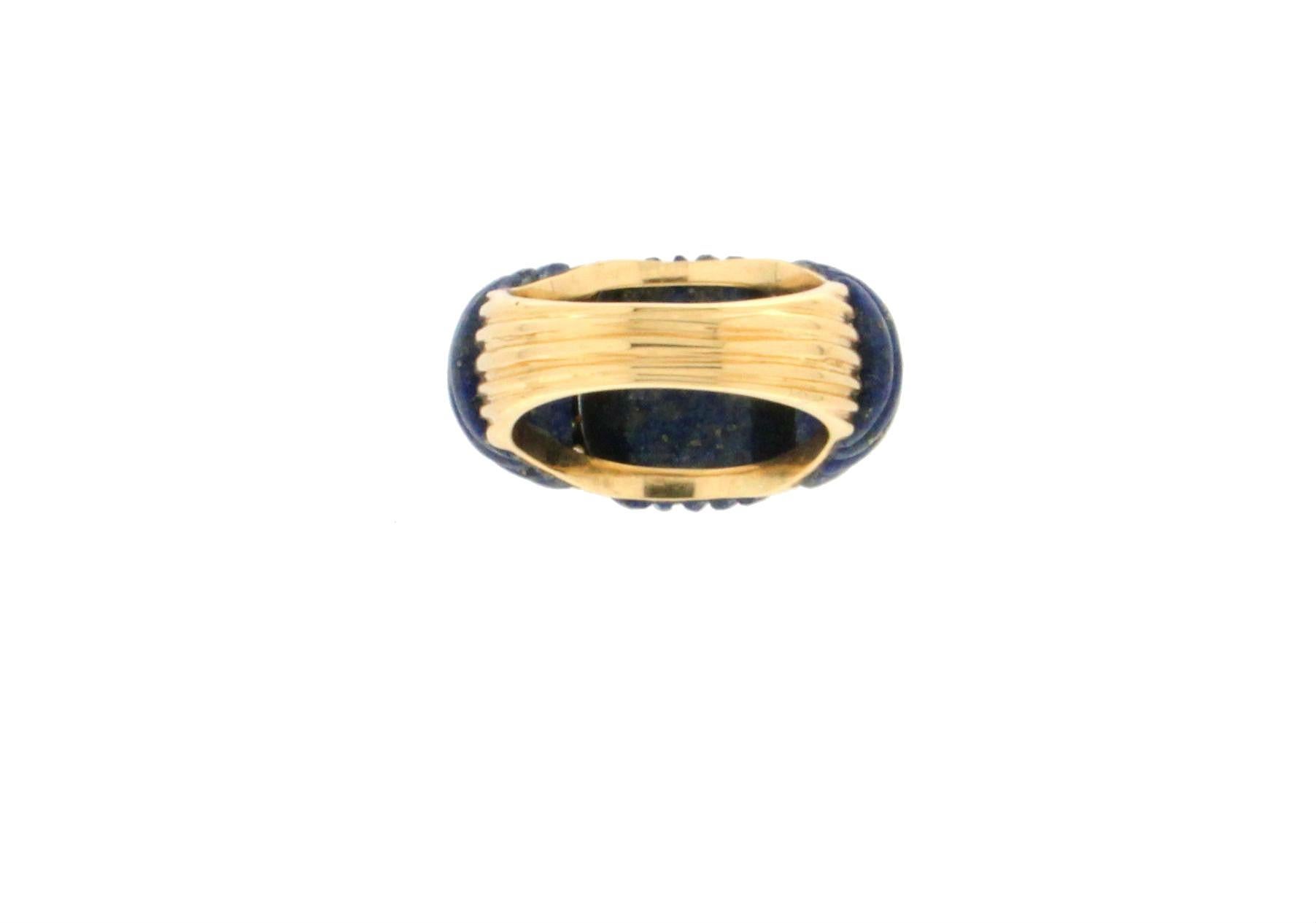 Handcraft Lapis Lazuli 18 Karat Yellow Gold Diamonds Cocktail Ring For Sale 2