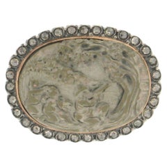 Handcraft Lava Cameo 14 Karat Gold and Silver Diamonds Brooch