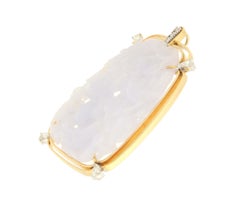 Handcraft Lavender Jade 14 Karat Yellow Gold Diamonds Pendant Necklace