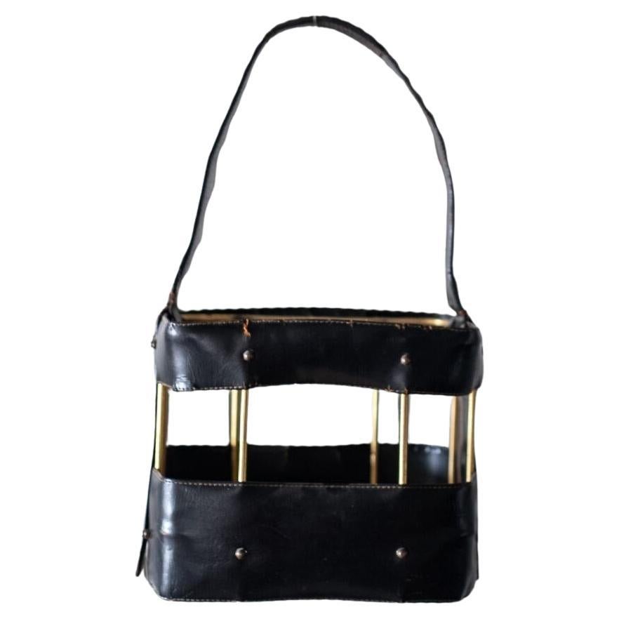 Handcraft leather bottle/wine carrier by Jacques Adnet, France, 1950s in vendita