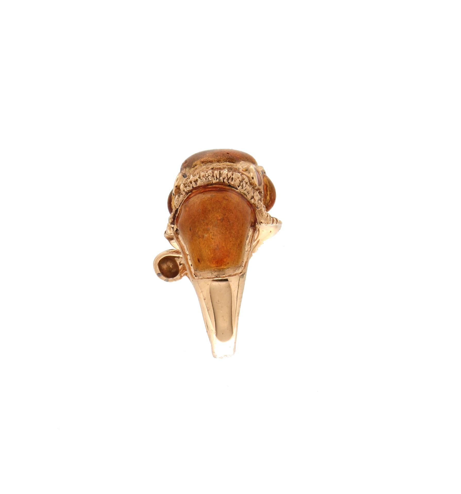 Femenino o masculino Anillo Artesanal León Oro Amarillo 14 Kilates Diamantes Esmalte