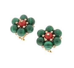 Handcraft Malachit 14 Karat Gelbgold Diamanten Clip-On Ohrringe