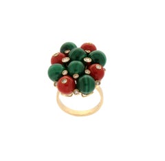Handcraft Malachite 14 Karat Yellow Gold Diamonds Cocktail Ring