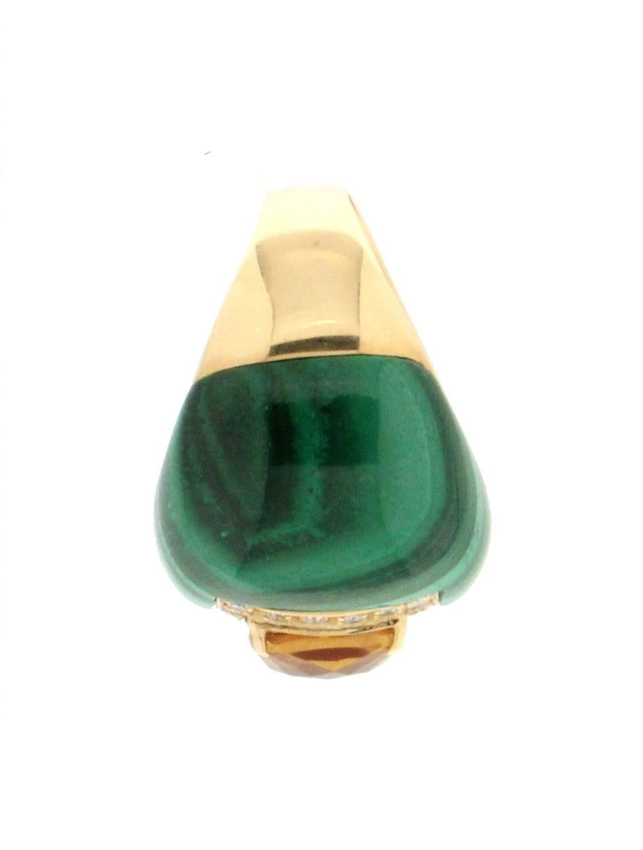 Cocktail-Ring, handgefertigt, Malachit 18 Karat Gelbgold Diamanten Citrin (Kunsthandwerker*in) im Angebot