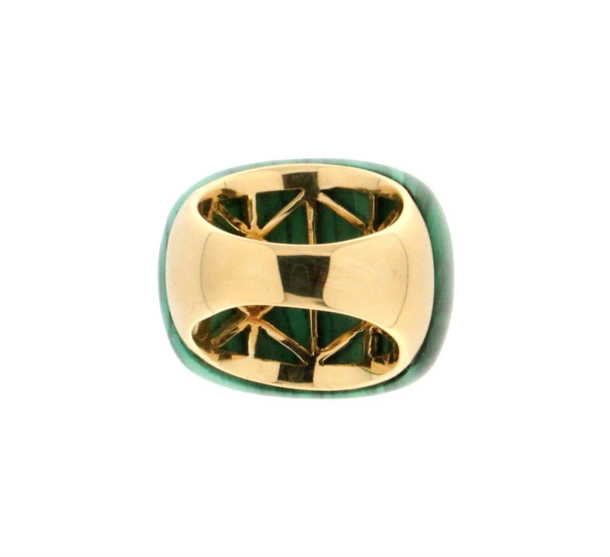 Artisan Handcraft Malachite 18 Karat Yellow Gold Diamonds Citrine Cocktail Ring For Sale