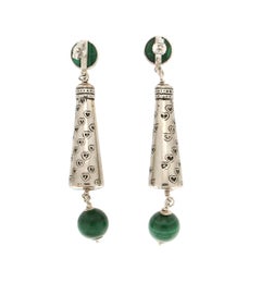 Handcraft Malachite 800 Karat Silver Drop Earrings