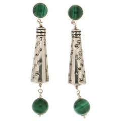 Handcraft Malachite 800 Karat Silver Drop Earrings