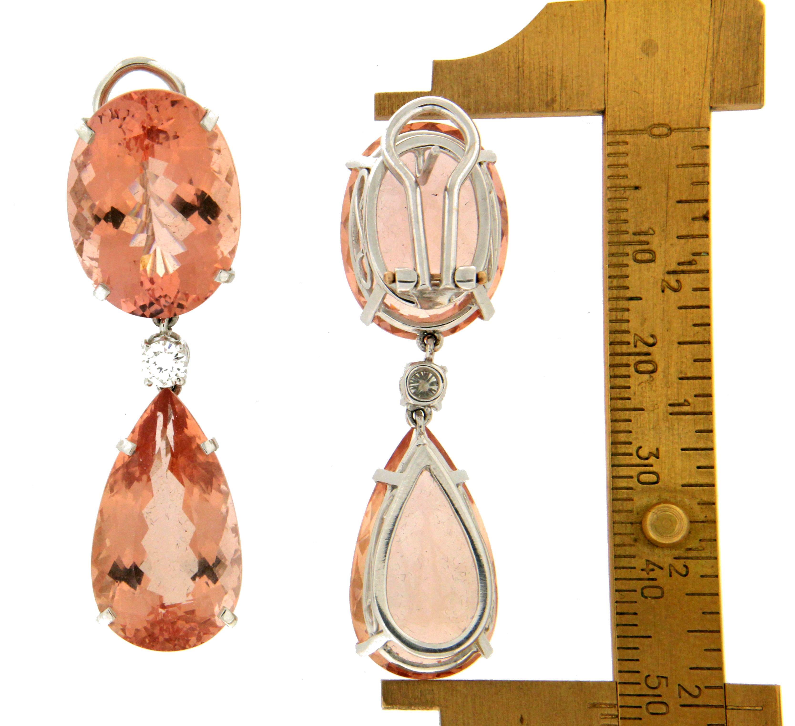 Handcraft Morganite 18 Karat White Gold Diamonds Drop Earrings For Sale 2