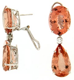 Handcraft Morganite 18 Karat White Gold Diamonds Drop Earrings