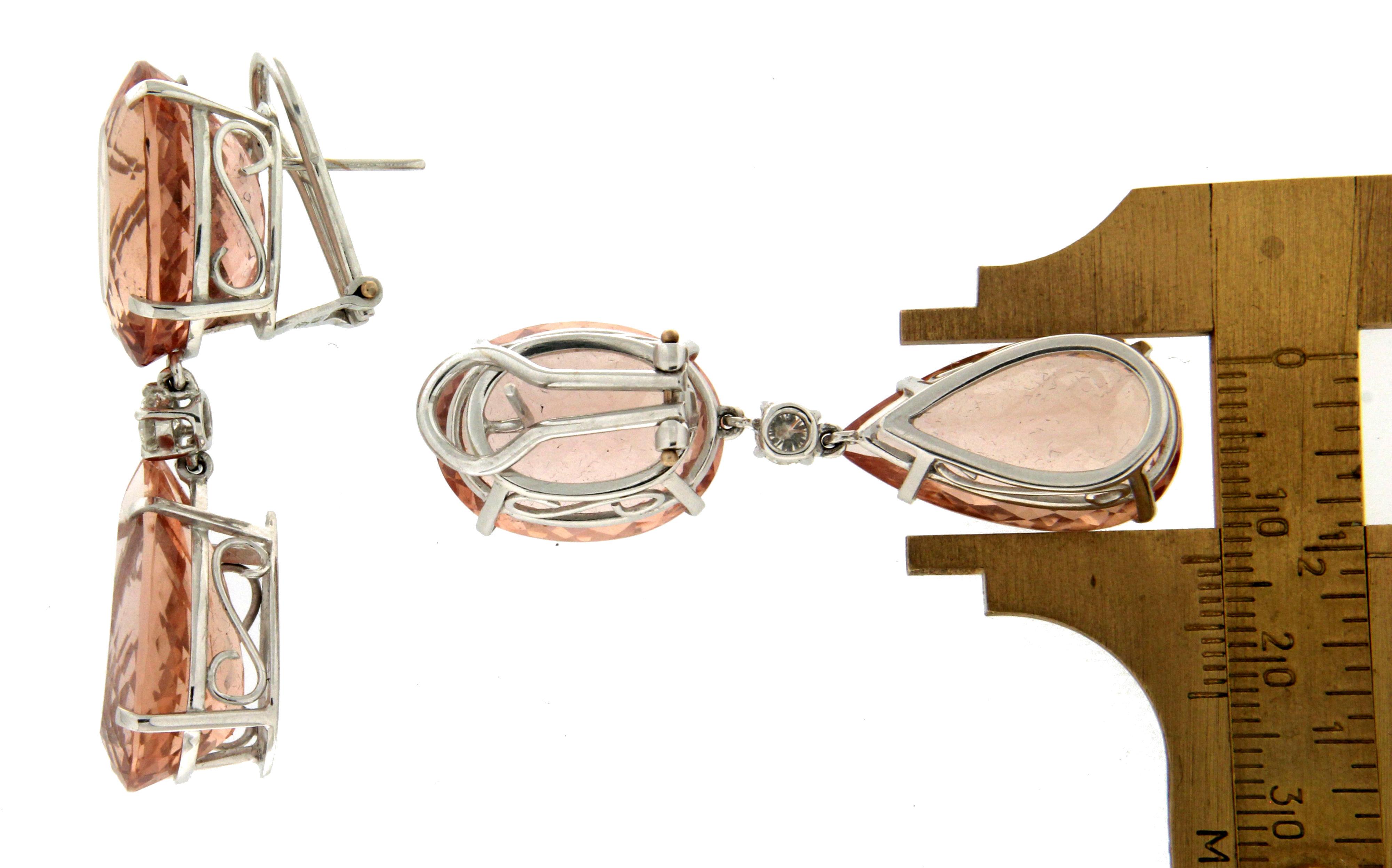 Handcraft Morganite 18 Karat White Gold Diamonds Drop Earrings For Sale 1
