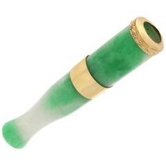 Handcraft Mouthpiece 9 Karat Yellow Gold Jade