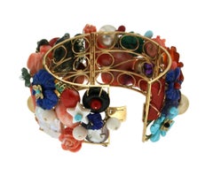 Handcraft Multi-Color 14 Karat Yellow Gold Clamper Bracelet
