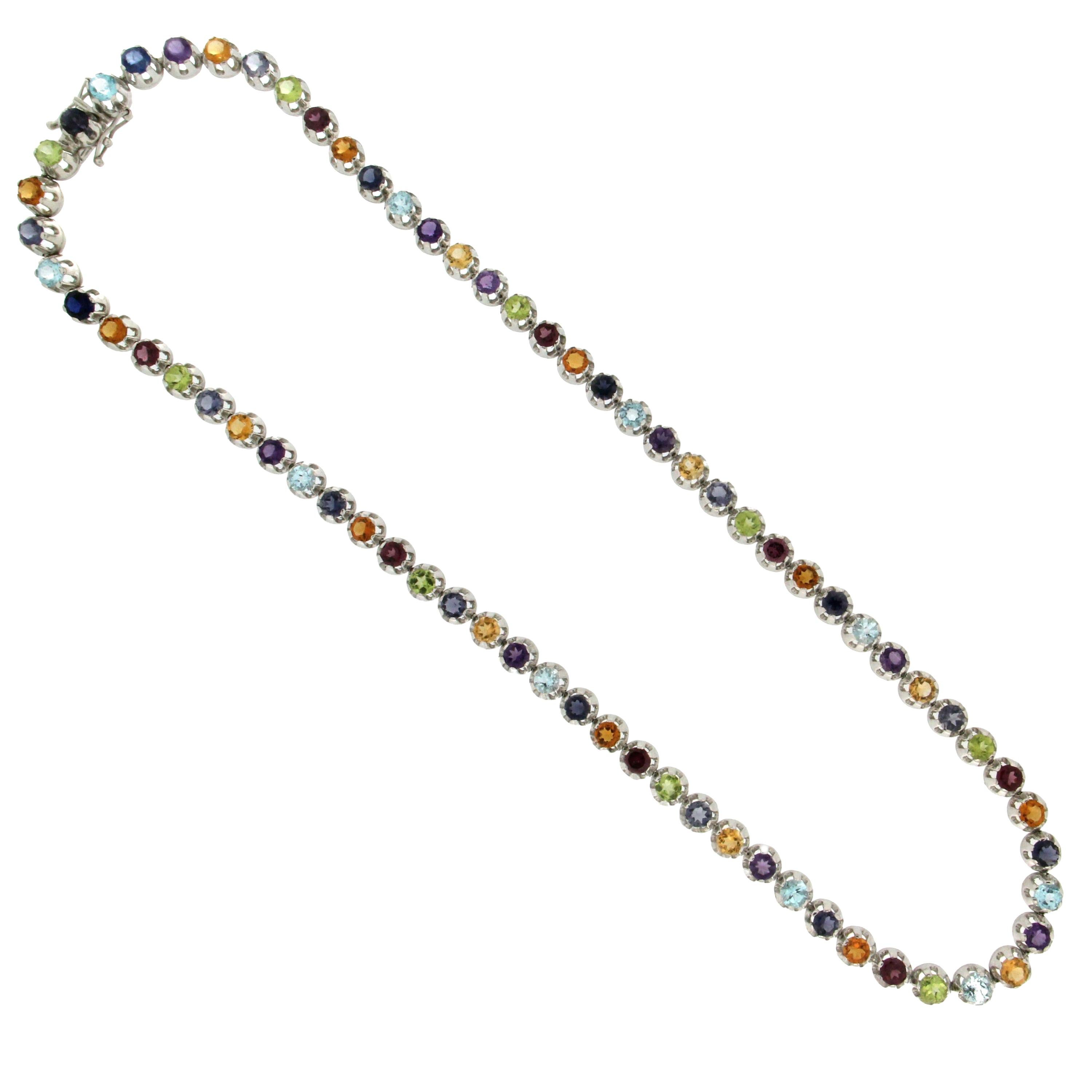 Handgefertigte mehrfarbige Choker-Halskette aus 18 Karat Weißgold