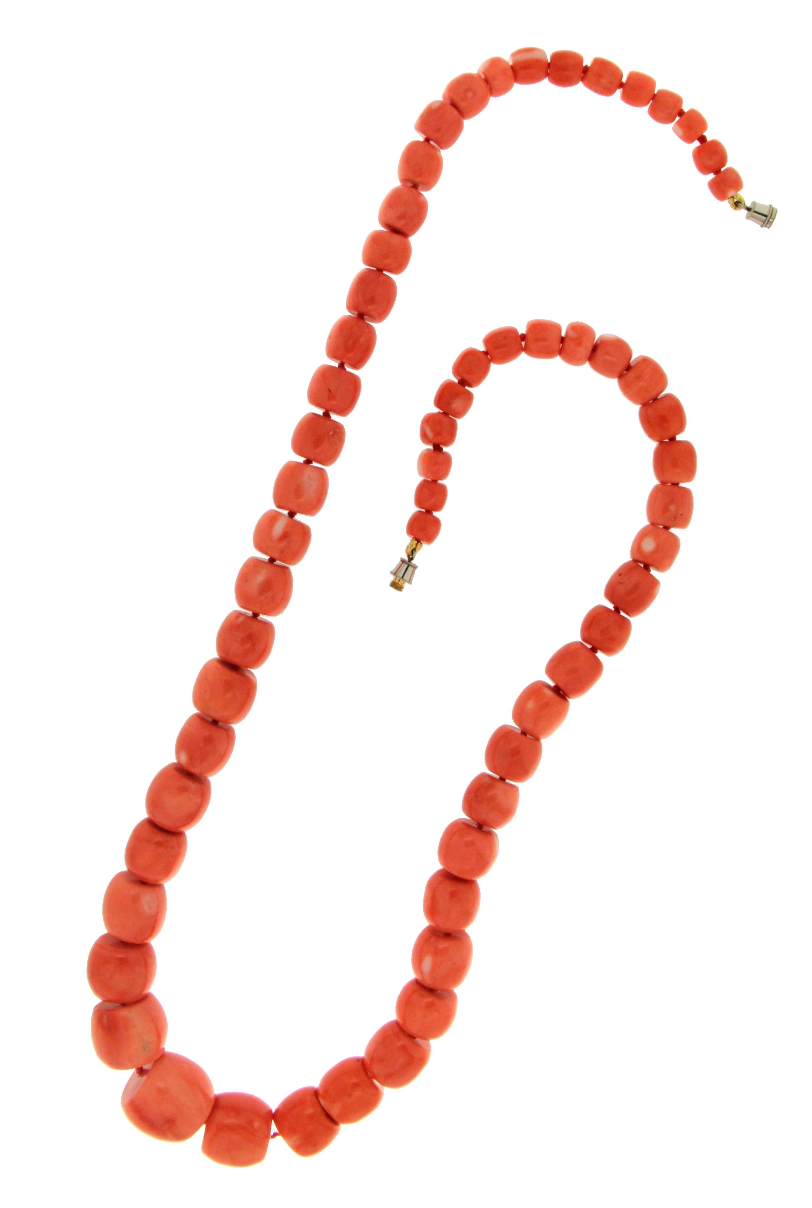 Artisan Handcraft Natural Coral  steel Clasp Rope Necklace For Sale