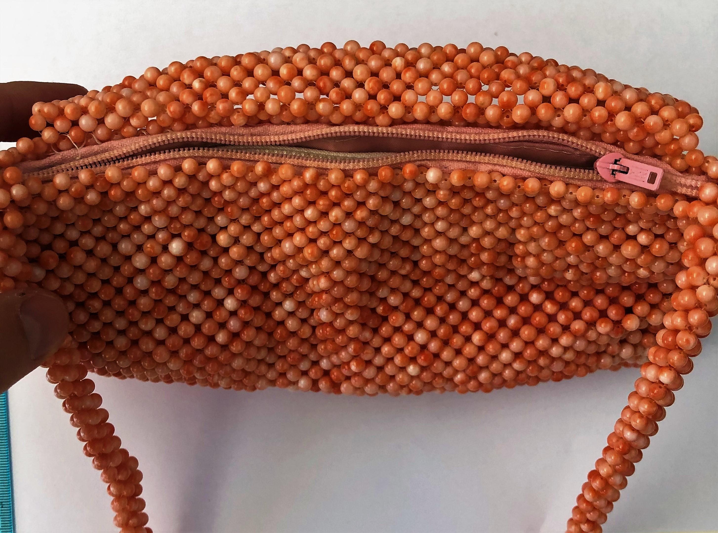 coral beaded bag