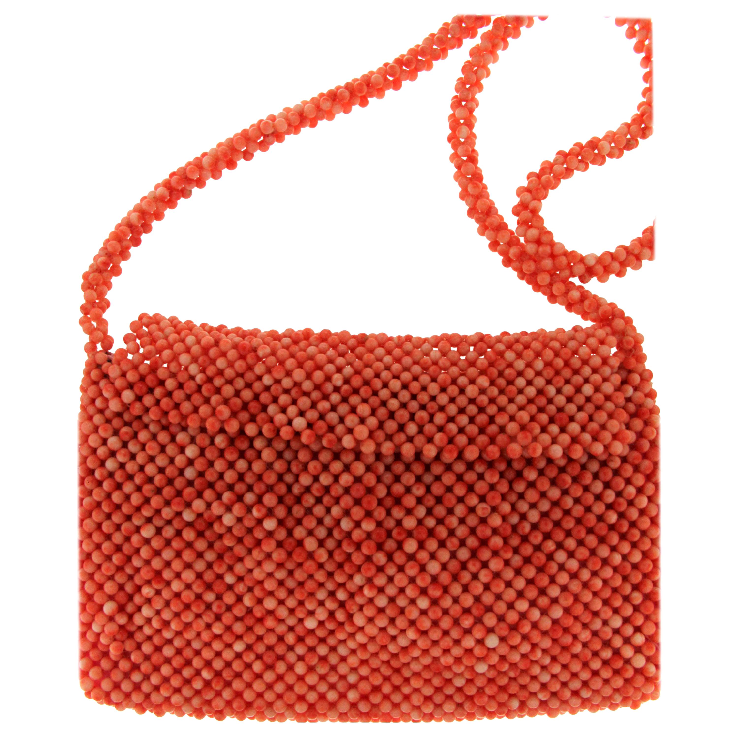Handcraft Natural Coral Bead Woven Bag