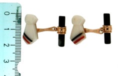 Handcraft Necktie 18 Karat Yellow Gold White Agate Onyx Cufflinks