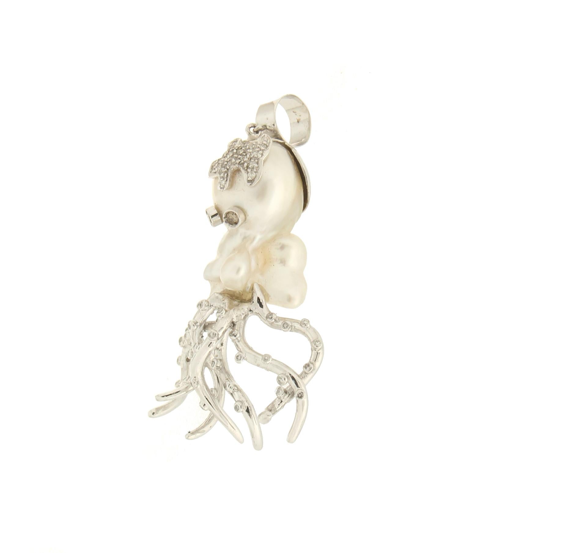 14k white gold octopus pearl pendant