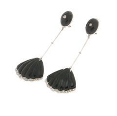 SCALA GIOIELLI 18K White Gold Onyx Diamond Clip-On Earrings, 0.50ct