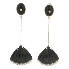 SCALA GIOIELLI 18K White Gold Onyx Diamond Clip-On Earrings, 0.50ct