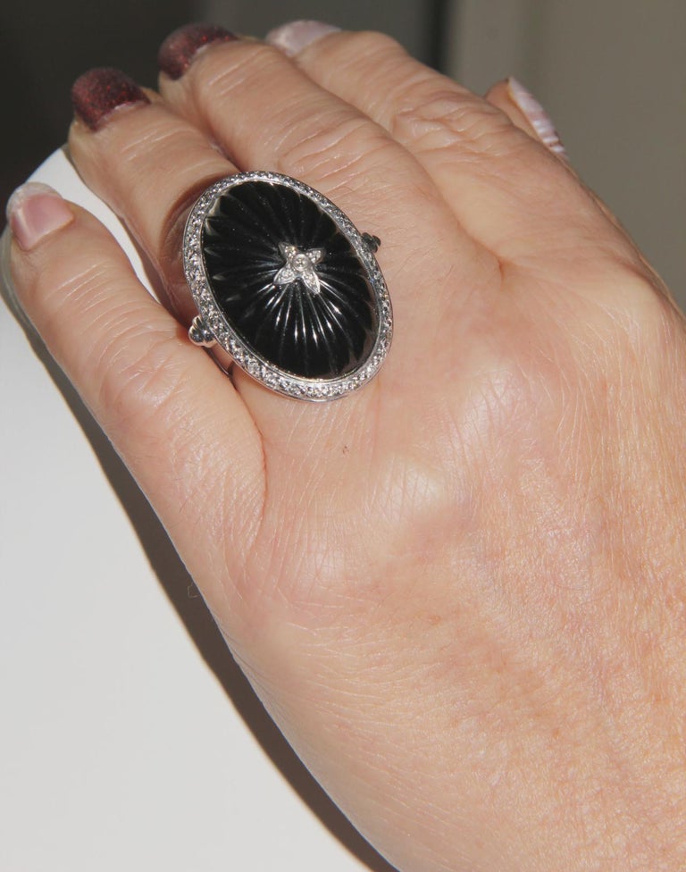Handcraft Onyx 18 Karat White Gold Diamonds Cocktail Ring For Sale at ...