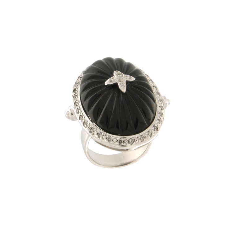 Handcraft Onyx 18 Karat White Gold Diamonds Cocktail Ring For Sale at ...
