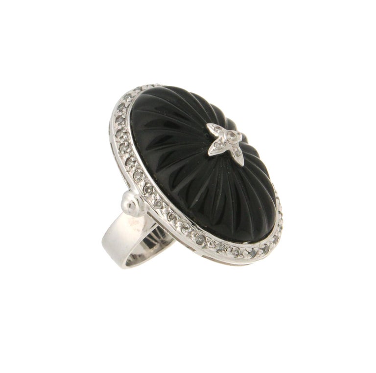 Handcraft Onyx 18 Karat White Gold Diamonds Cocktail Ring For Sale at ...