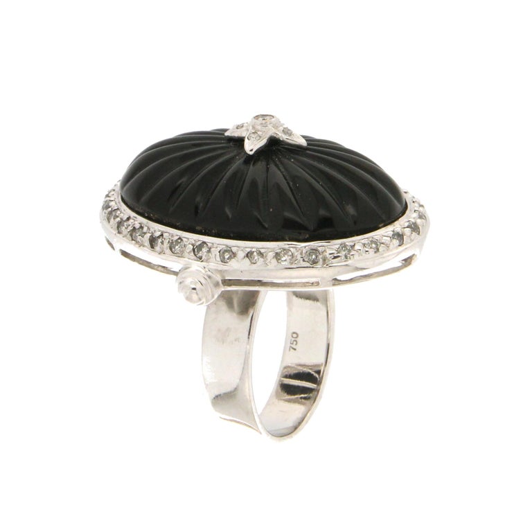Handcraft Onyx 18 Karat White Gold Diamonds Cocktail Ring For Sale at ...
