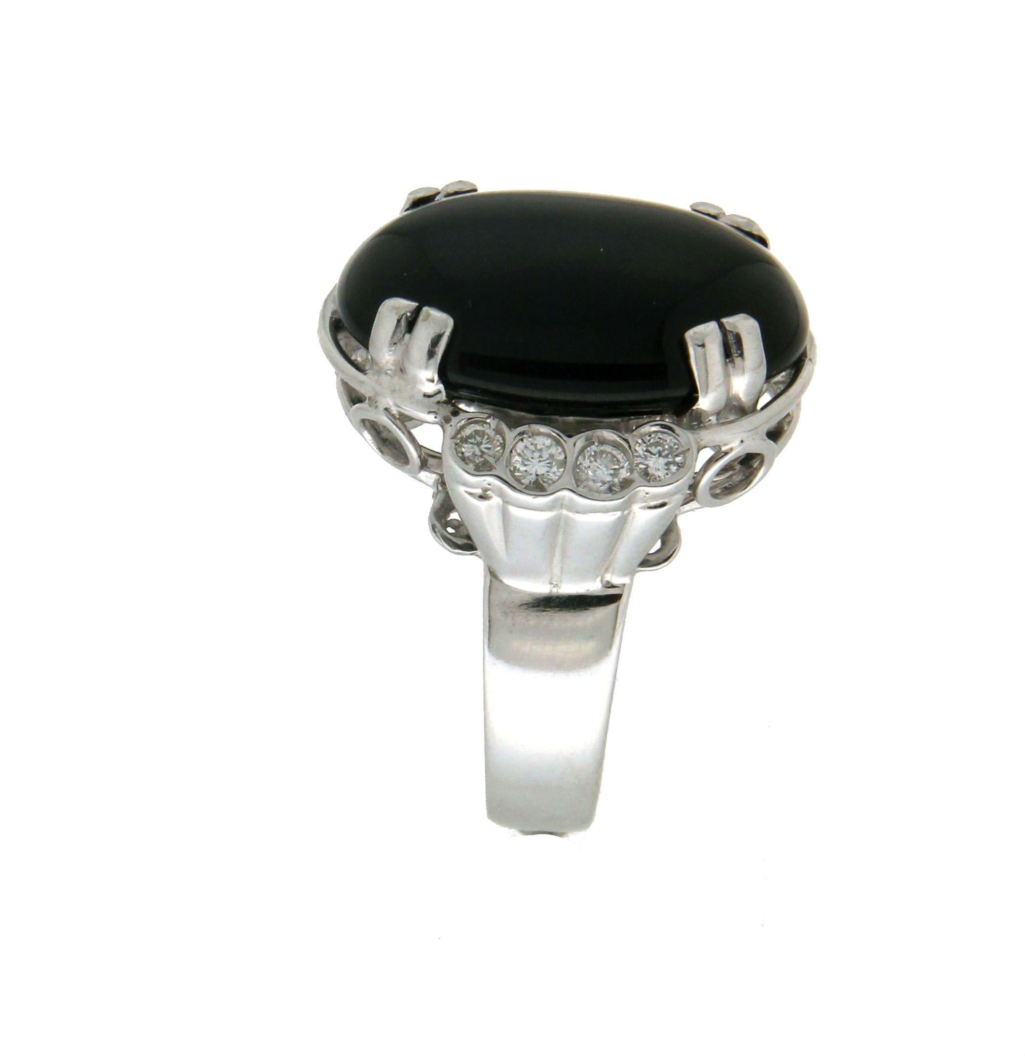 Handcraft Onyx 18 Karat White Gold Diamonds Cocktail Ring For Sale at ...