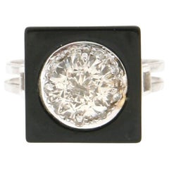 Handcraft Onyx 18 Karat Weißgold Diamanten Cocktail Ring