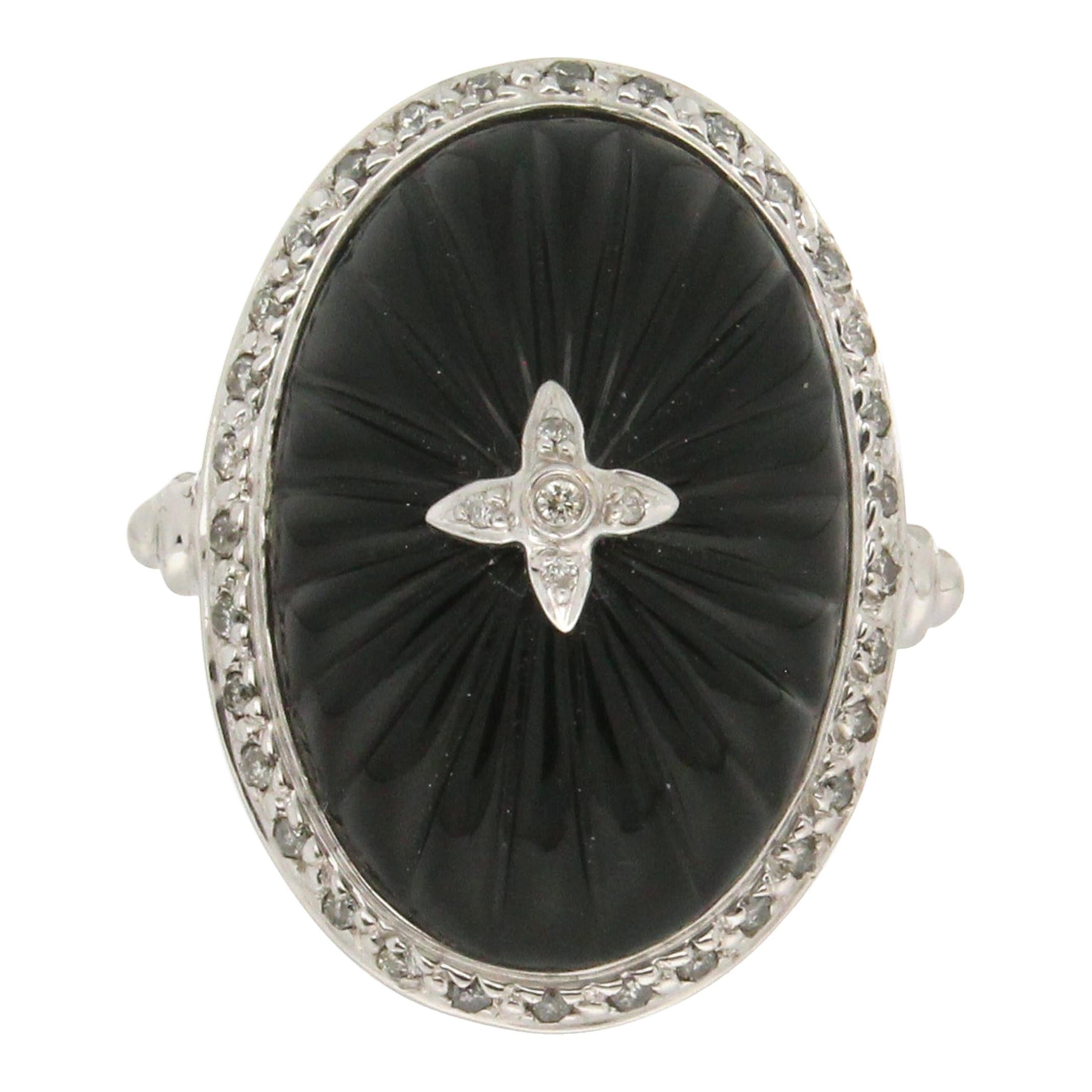 Handcraft Onyx 18 Karat White Gold Diamonds Cocktail Ring For Sale at ...