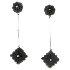 Handcraft Onyx 18 Karat White Gold Diamonds Drop Earrings