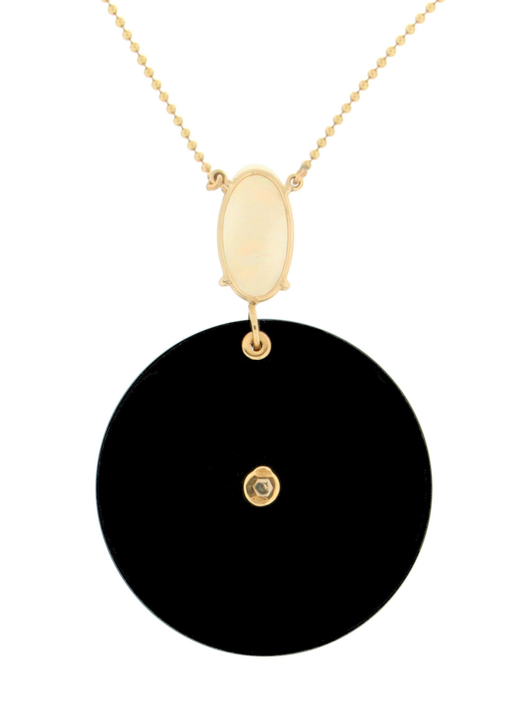 Artisan Handcraft Onyx 18 Karat Yellow Gold Diamonds Opal Sapphires Ruby Drop Necklace For Sale