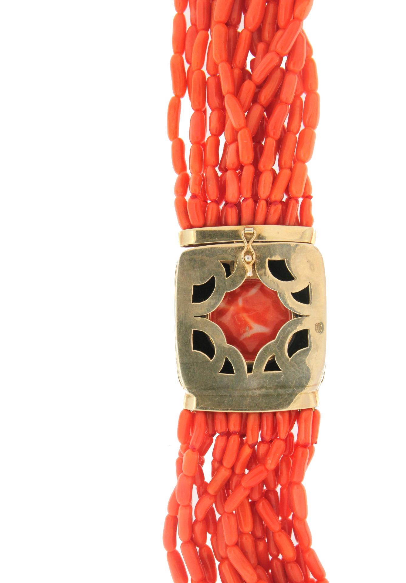 Handcraft Onyx 925 Thousandths Silver Coral Choker Necklace In New Condition In Marcianise, IT
