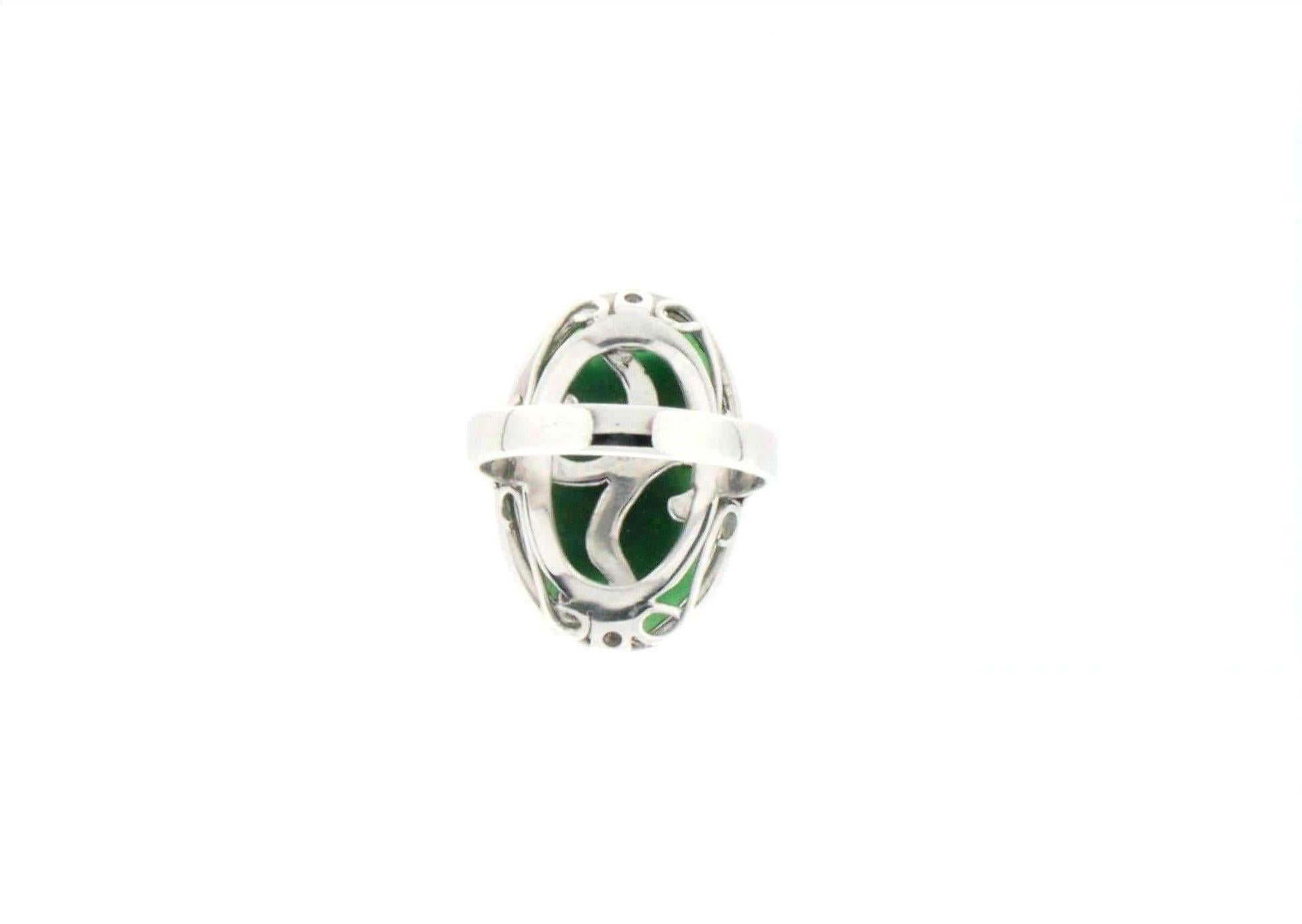 Handcraft Onyx Frog 18 Karat White Gold Aventurine Diamonds Cocktail Ring For Sale 3