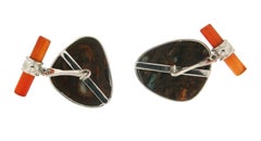 Handcraft Opal 18 Karat White Gold Carnelian Barrels Cufflinks