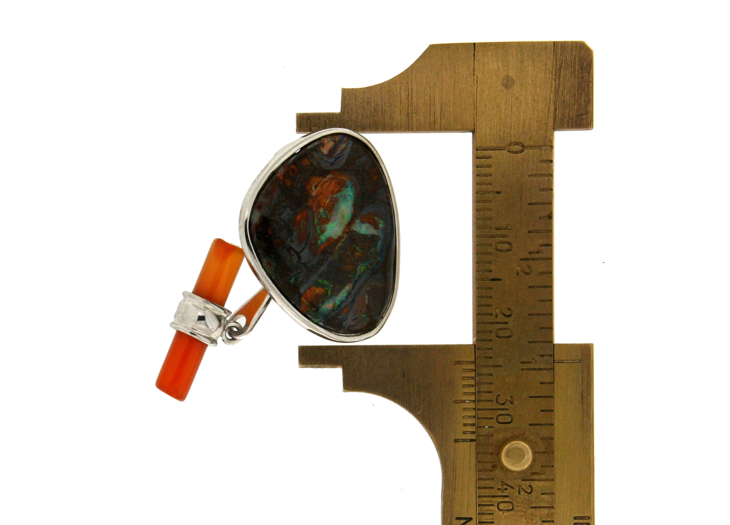 Handcraft Opal 18 Karat White Gold Carnelian Barrels Cufflinks In New Condition For Sale In Marcianise, IT