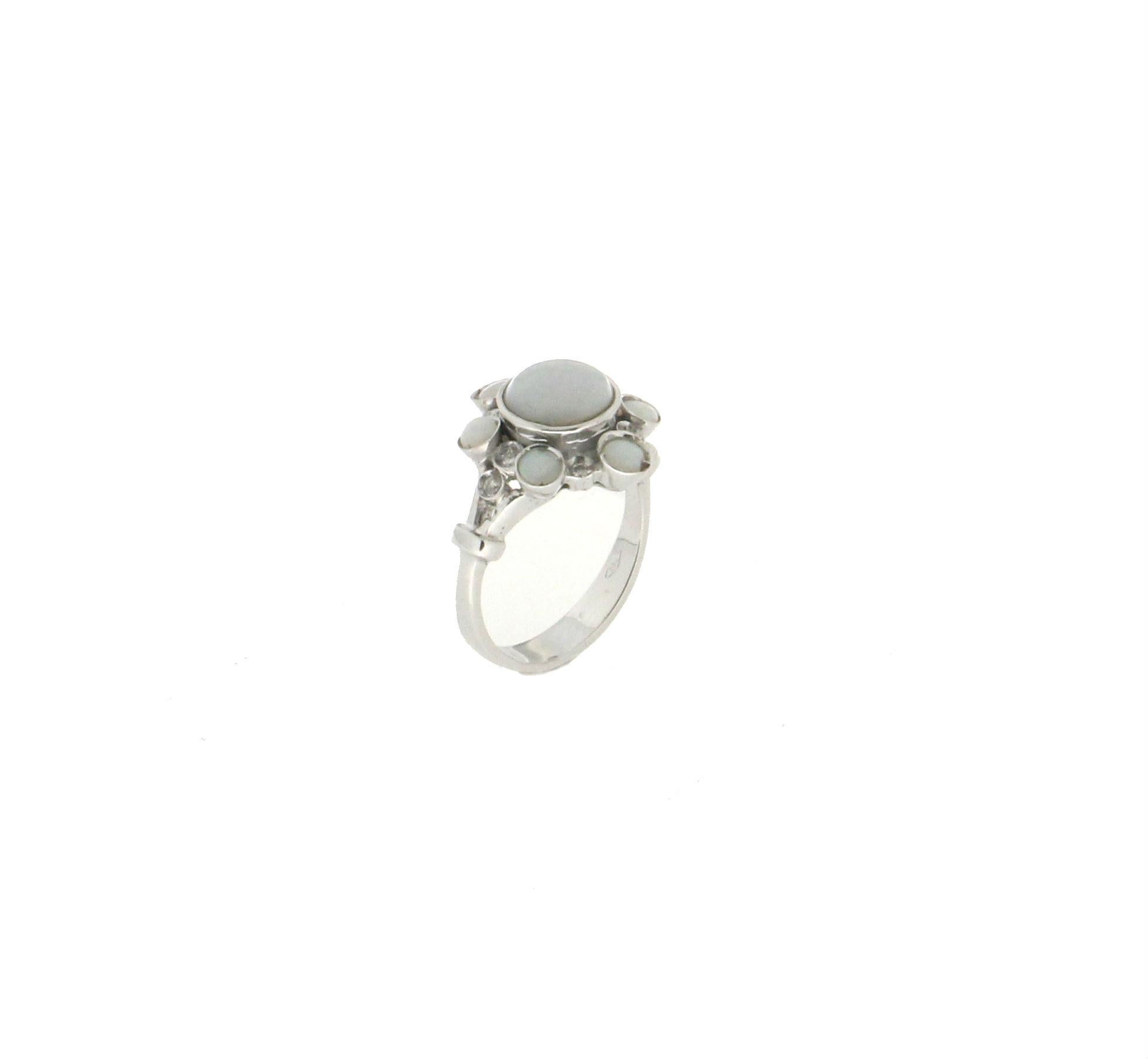 Mixed Cut Handcraft Opal 18 Karat White Gold Diamonds Cocktail Ring For Sale