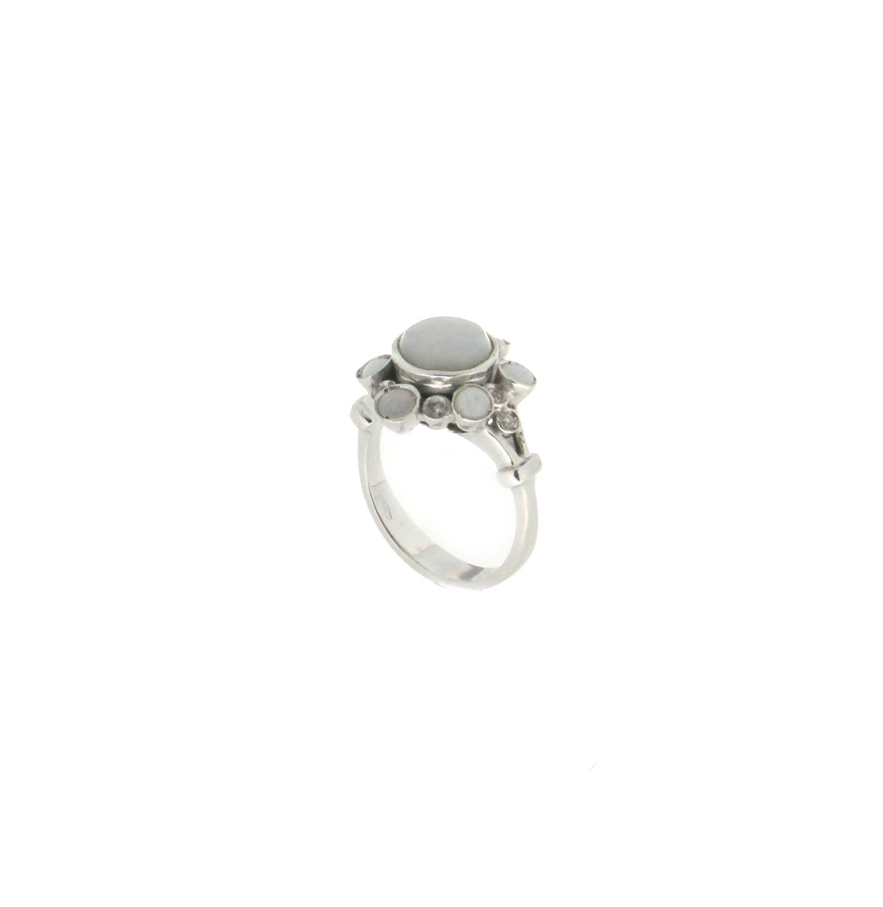 Women's or Men's Handcraft Opal 18 Karat White Gold Diamonds Cocktail Ring For Sale
