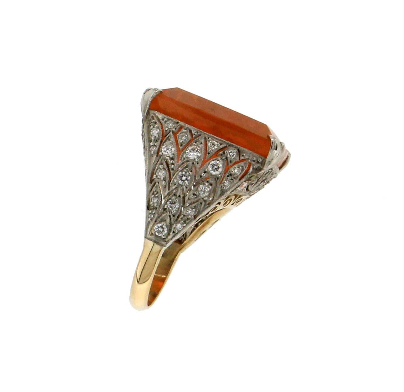 Artisan Handcraft Opal Fire 18 Karat Gold Diamonds Cocktail Ring