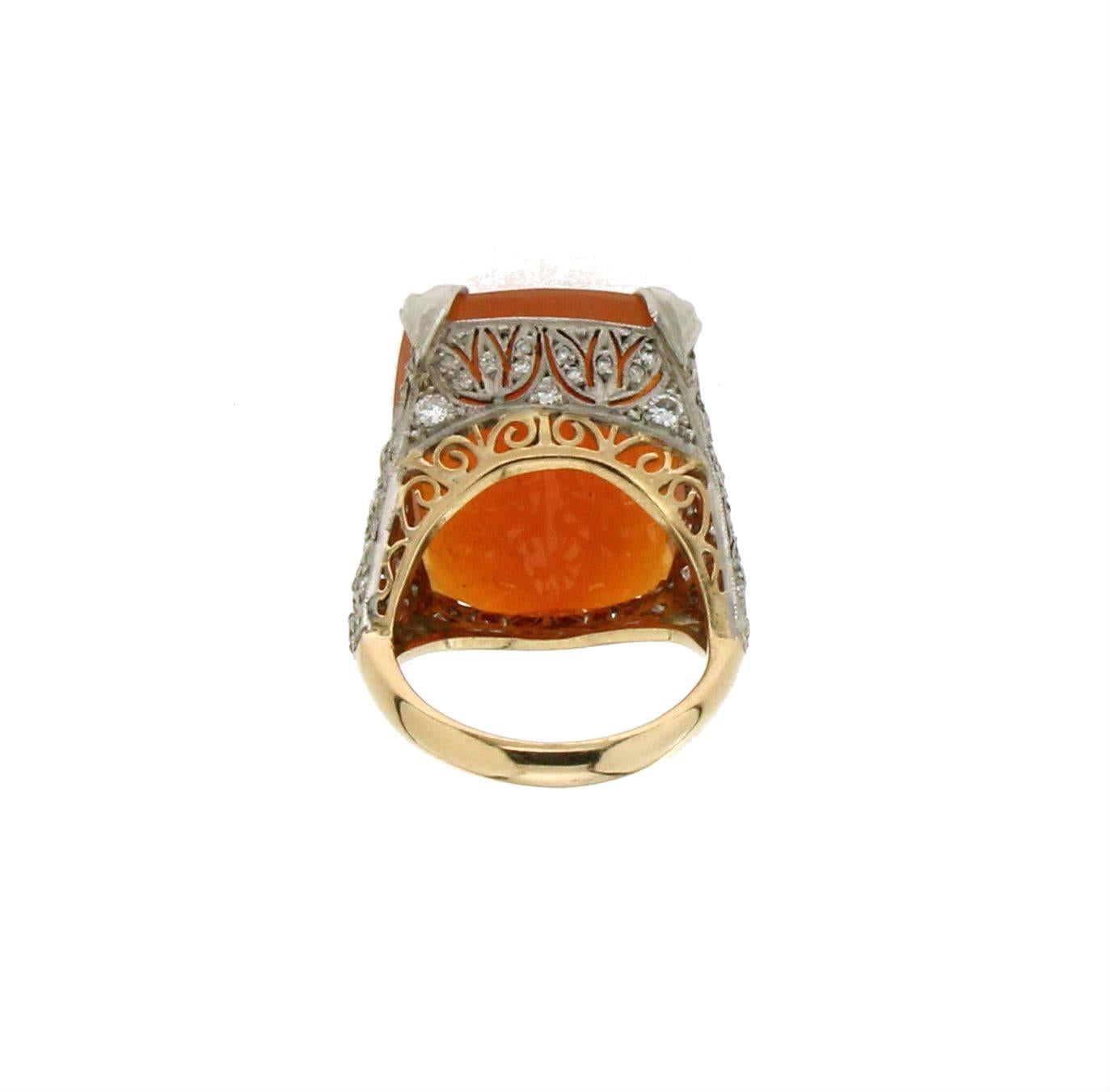 Handcraft Opal Fire 18 Karat Gold Diamonds Cocktail Ring In New Condition In Marcianise, IT