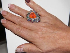 Contemporary 18K Gold, Heart Fire Opal, Diamond and Multi-Gemstone Cocktail Ring