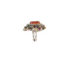 Handcraft Opal Fire Heart 18 Karat White Gold Diamonds Cocktail Ring