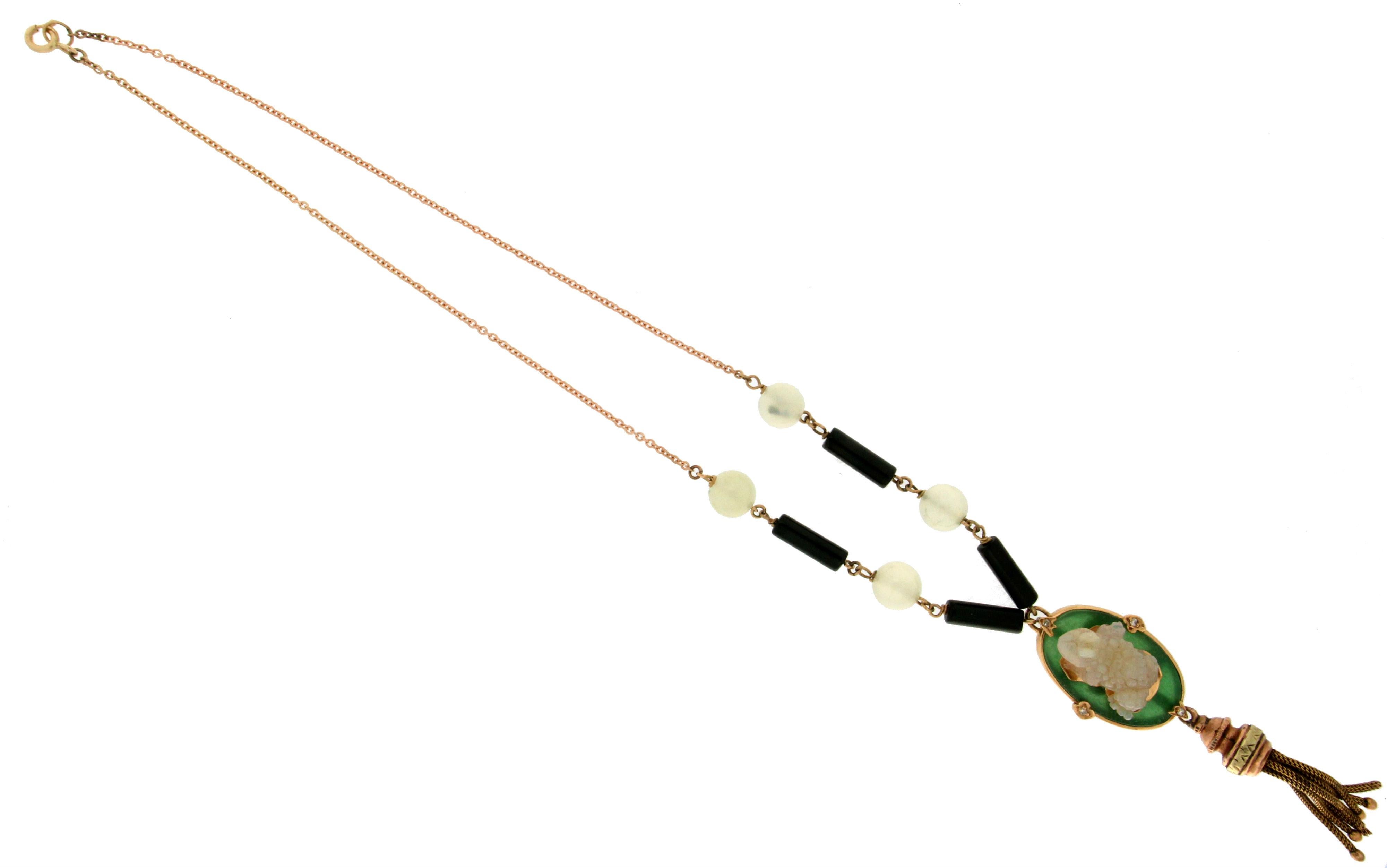 Mixed Cut Handcraft Opal Frog 18 Karat Yellow Gold Diamonds Onyx Jade Pendant Necklace
