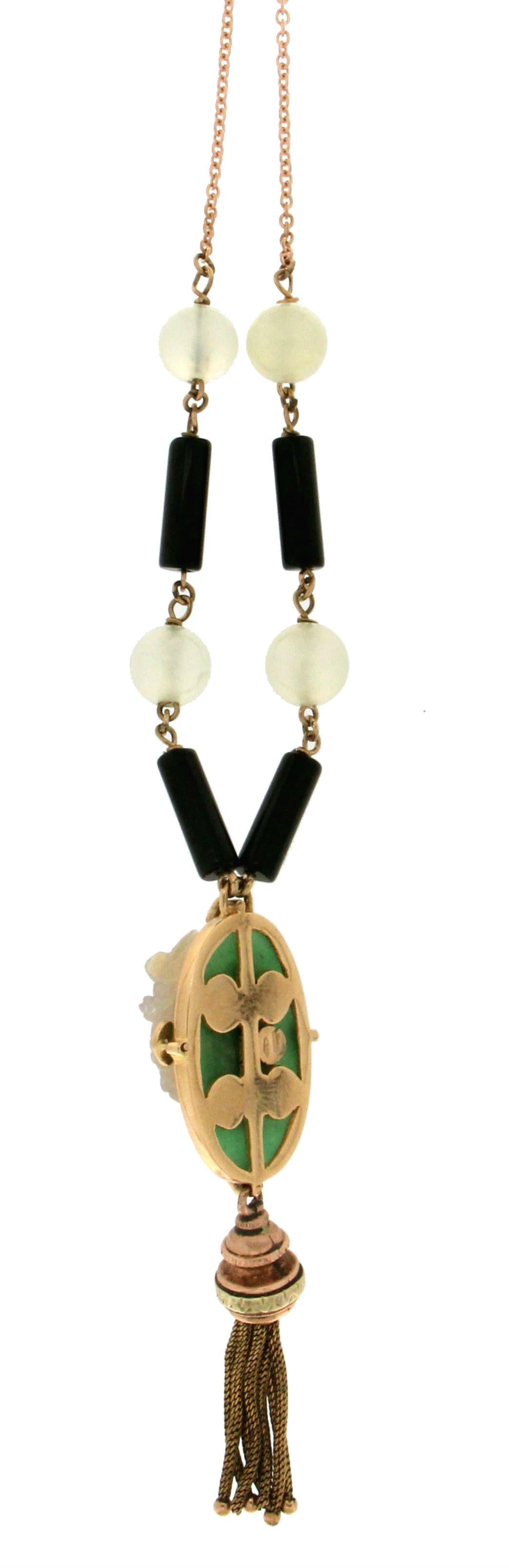 Women's or Men's Handcraft Opal Frog 18 Karat Yellow Gold Diamonds Onyx Jade Pendant Necklace