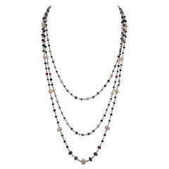 Handcraft Opals 18 Karat White Gold Rubies Sapphires Chain Necklace