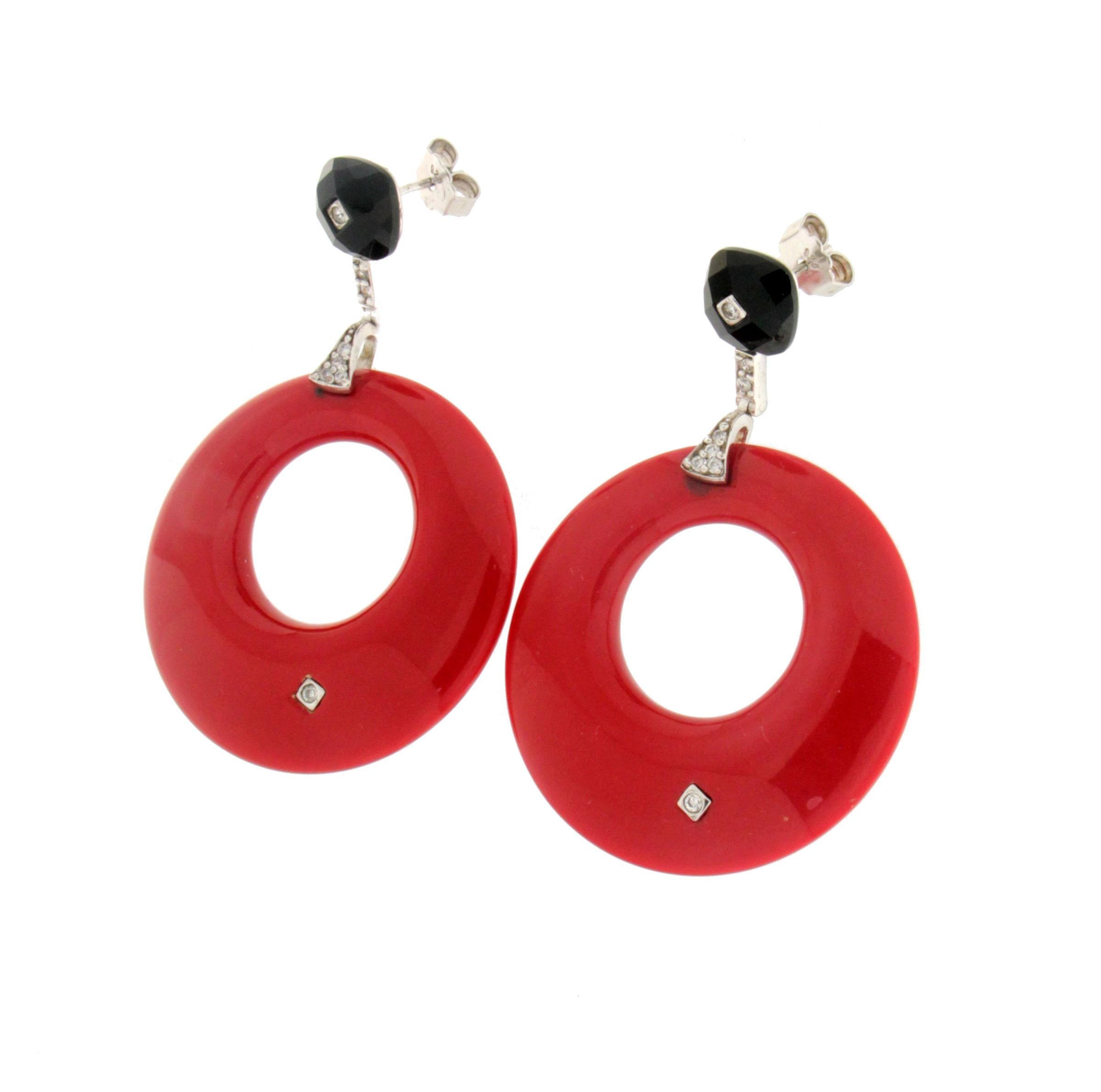 Women's or Men's Handcraft Red Hard Stones 925 Karat Silver Cubic Zirconia Onyx Drop Earrings