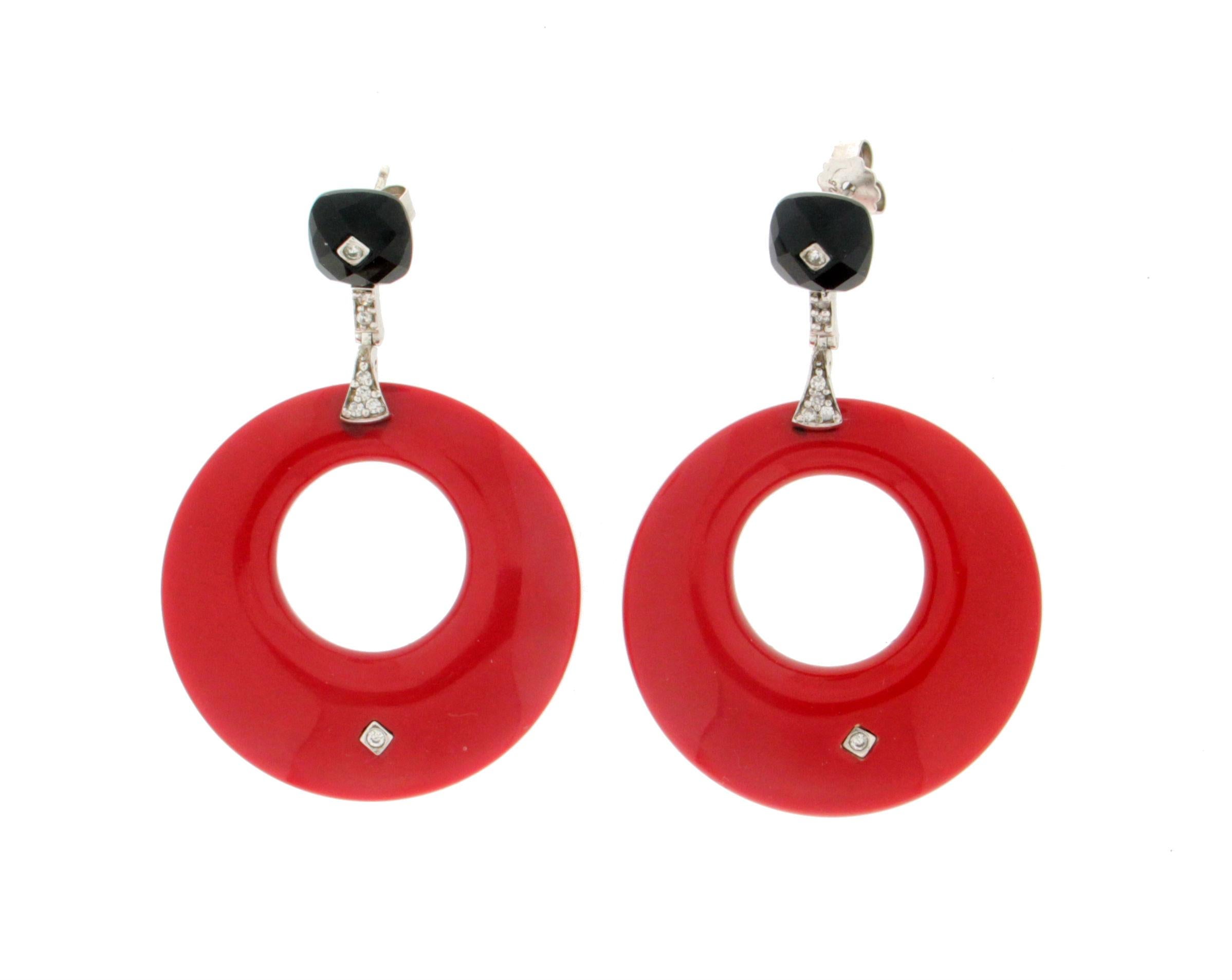Handcraft Red Hard Stones 925 Karat Silver Cubic Zirconia Onyx Drop Earrings 1