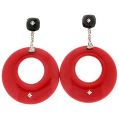 Handcraft Red Hard Stones 925 Karat Silver Cubic Zirconia Onyx Drop Earrings