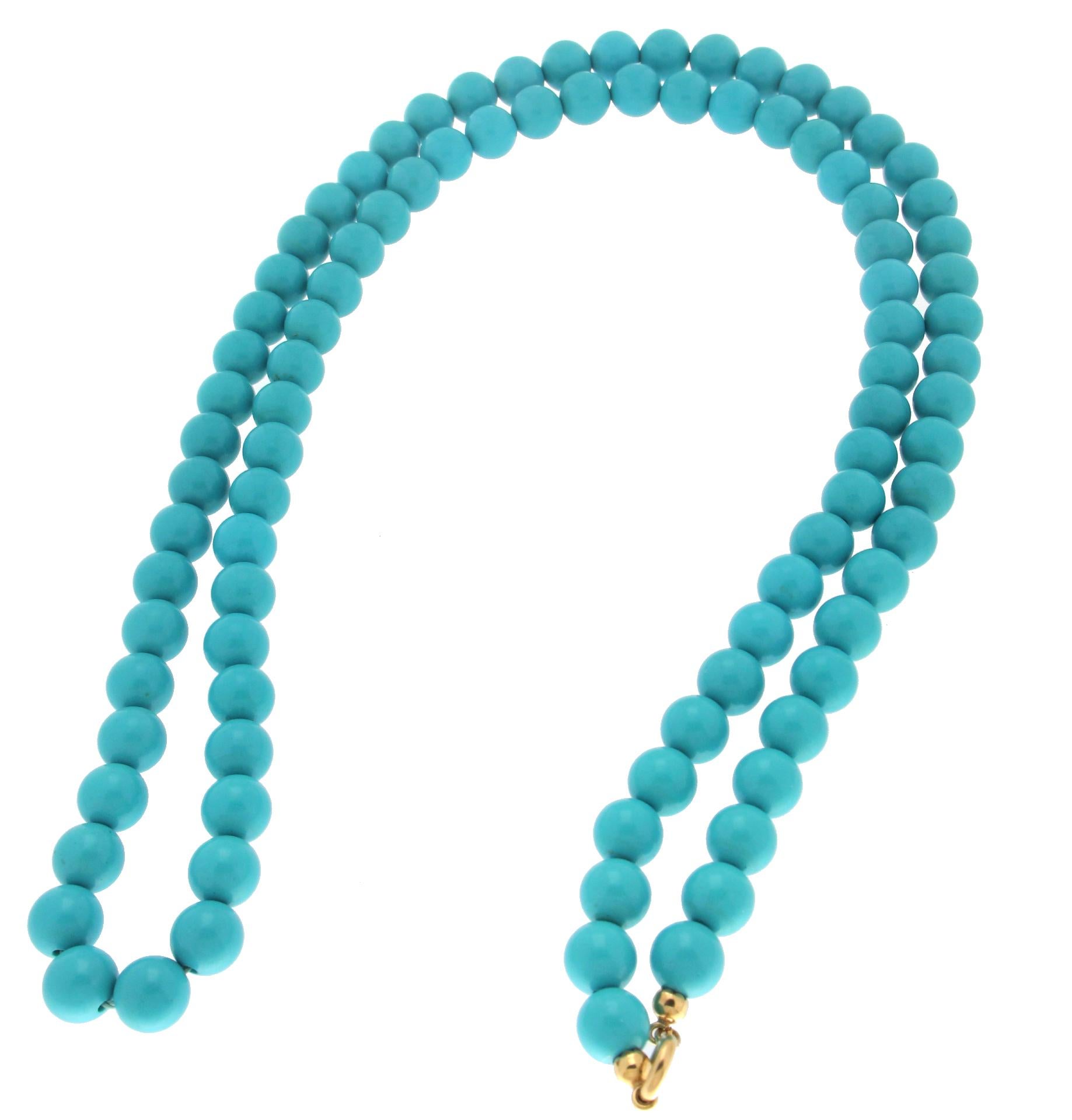 Handcraft Paste of Turquoise 18 Karat Yellow Gold Rope Necklace In New Condition In Marcianise, IT